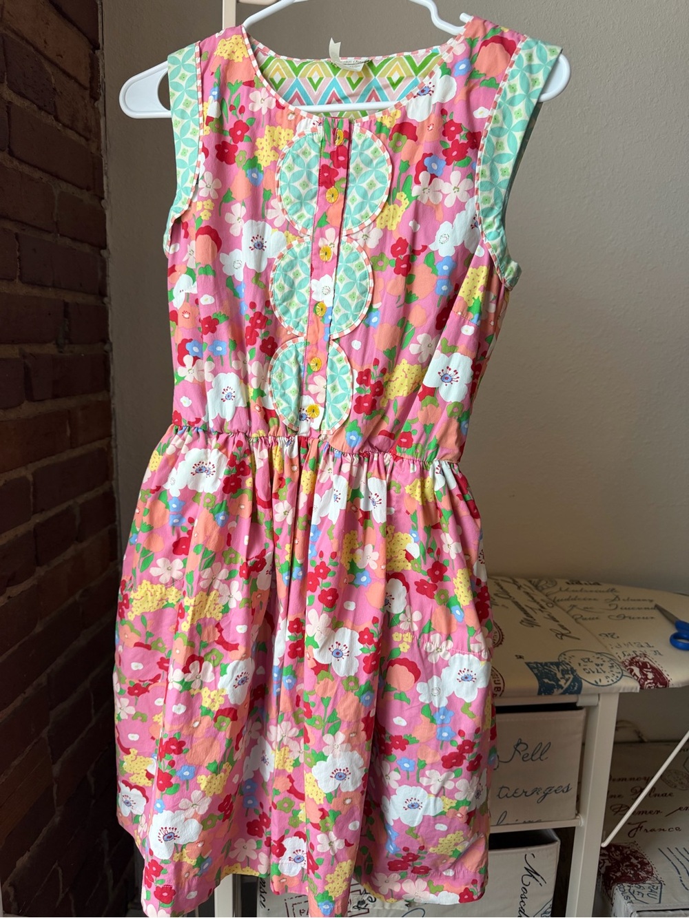 Matilda Jane Pink Floral Sleeveless Dress with Mint Trim